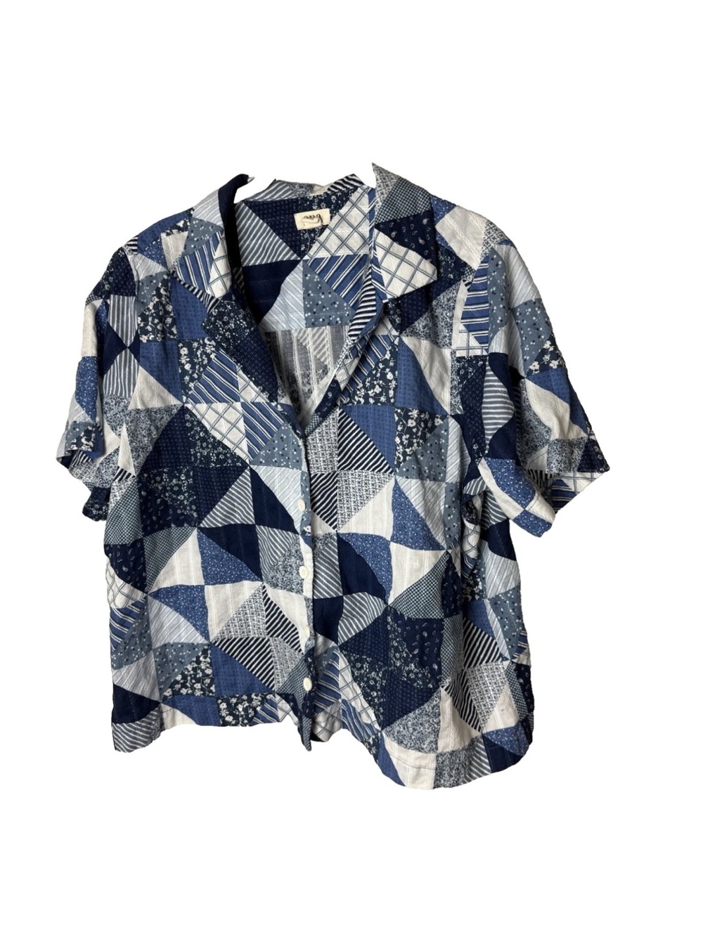 a.n.a A New Approach Women's Shirt Size XL Short Sleeves Patchwork Boxy Button